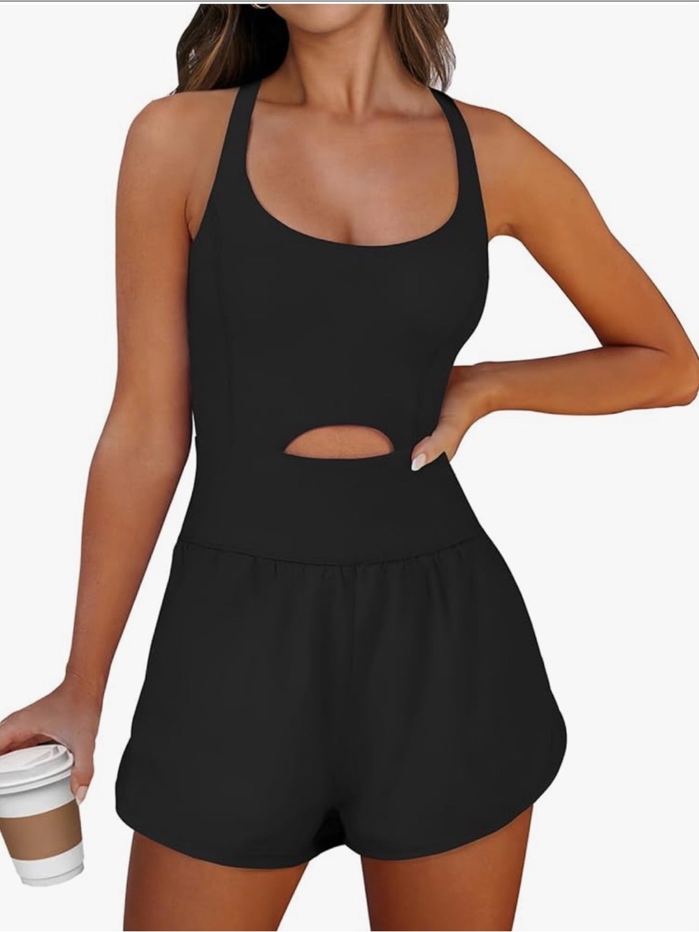 Caracilia Women's Stretchy Black Workout Romper. Size Small